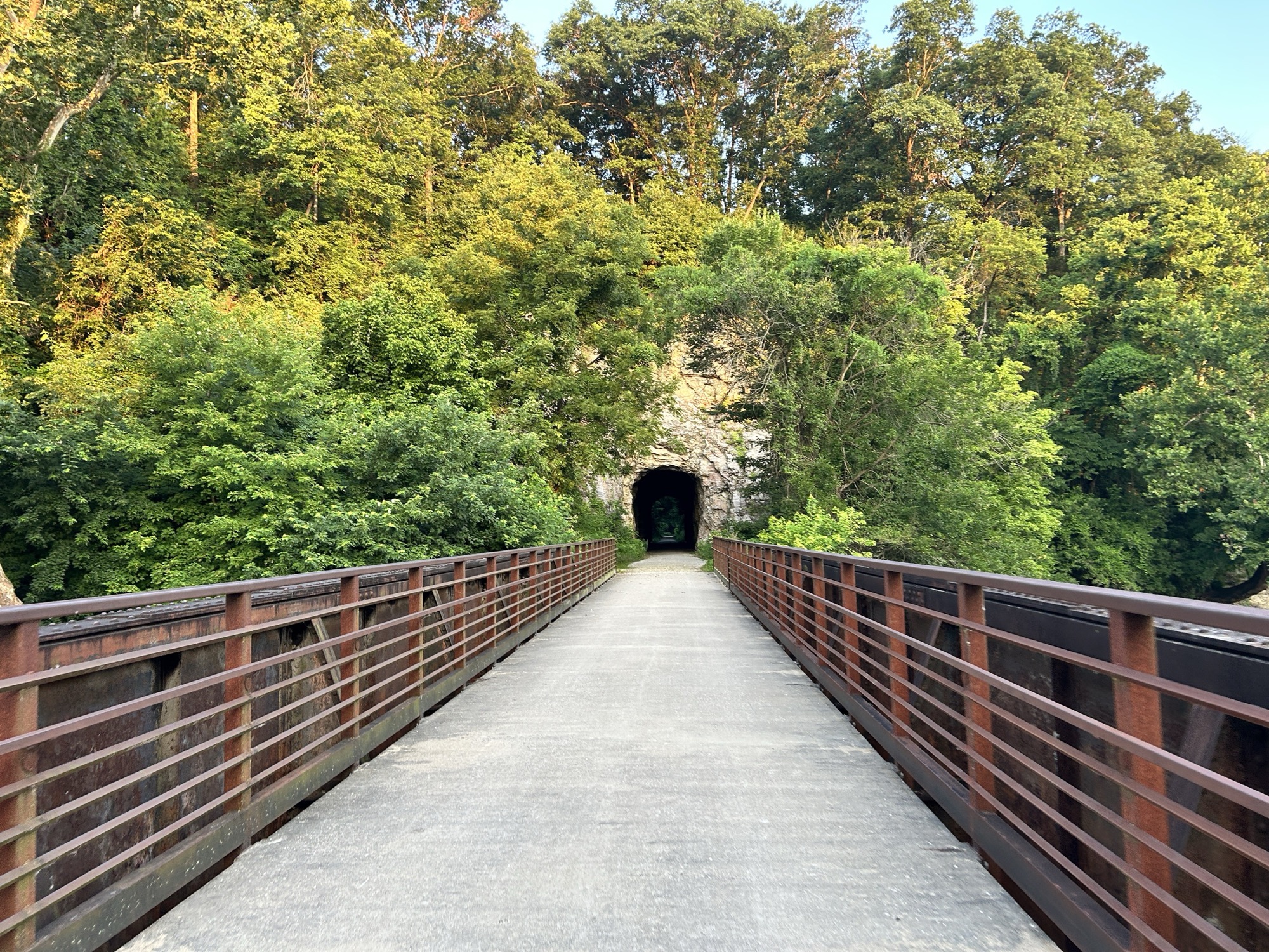 The Katy Trail crossing Moniteau Creek into the 1893 Rocheport tunnel