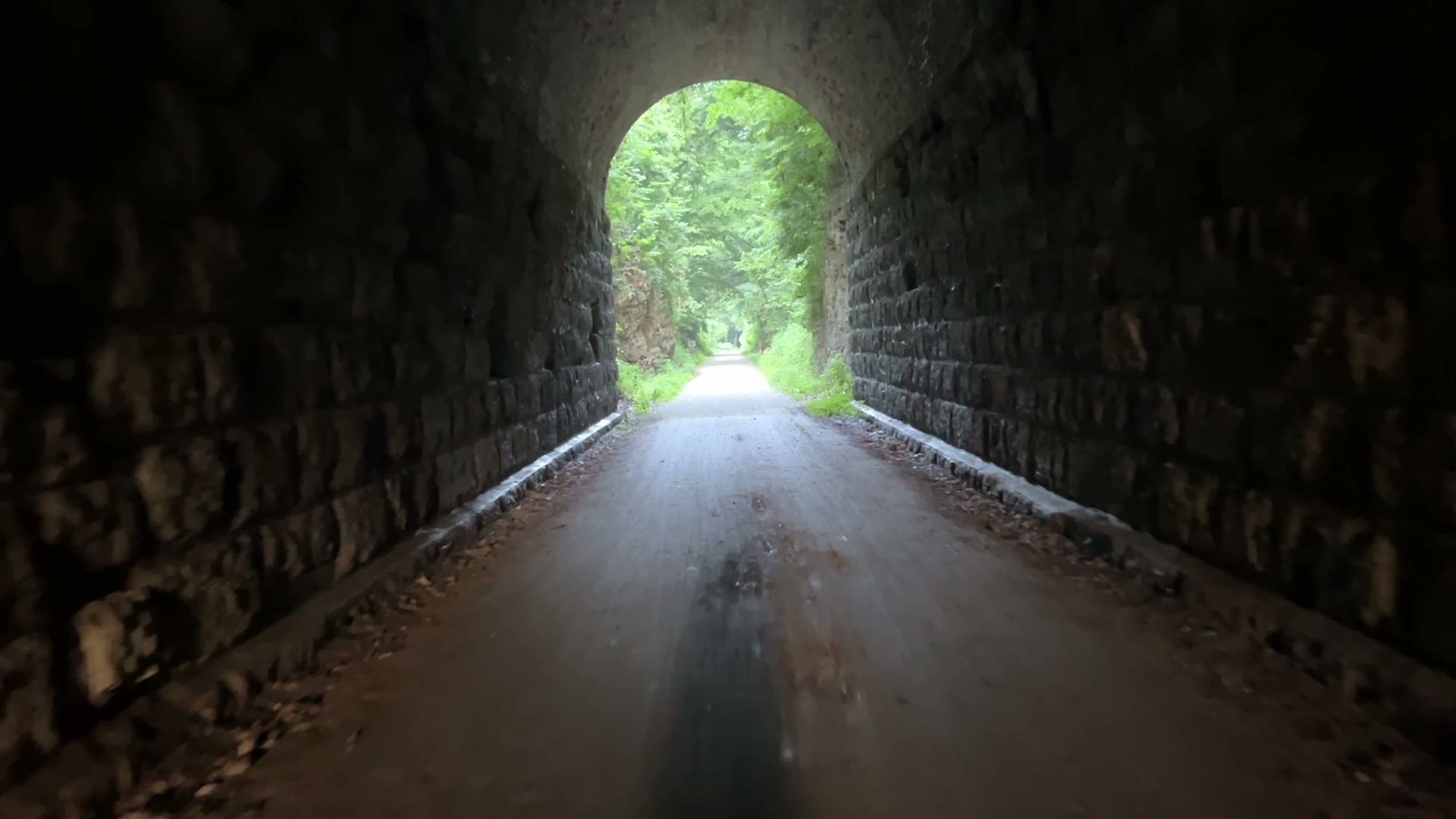Inside the 1893 Rocheport tunnel looking out the arch